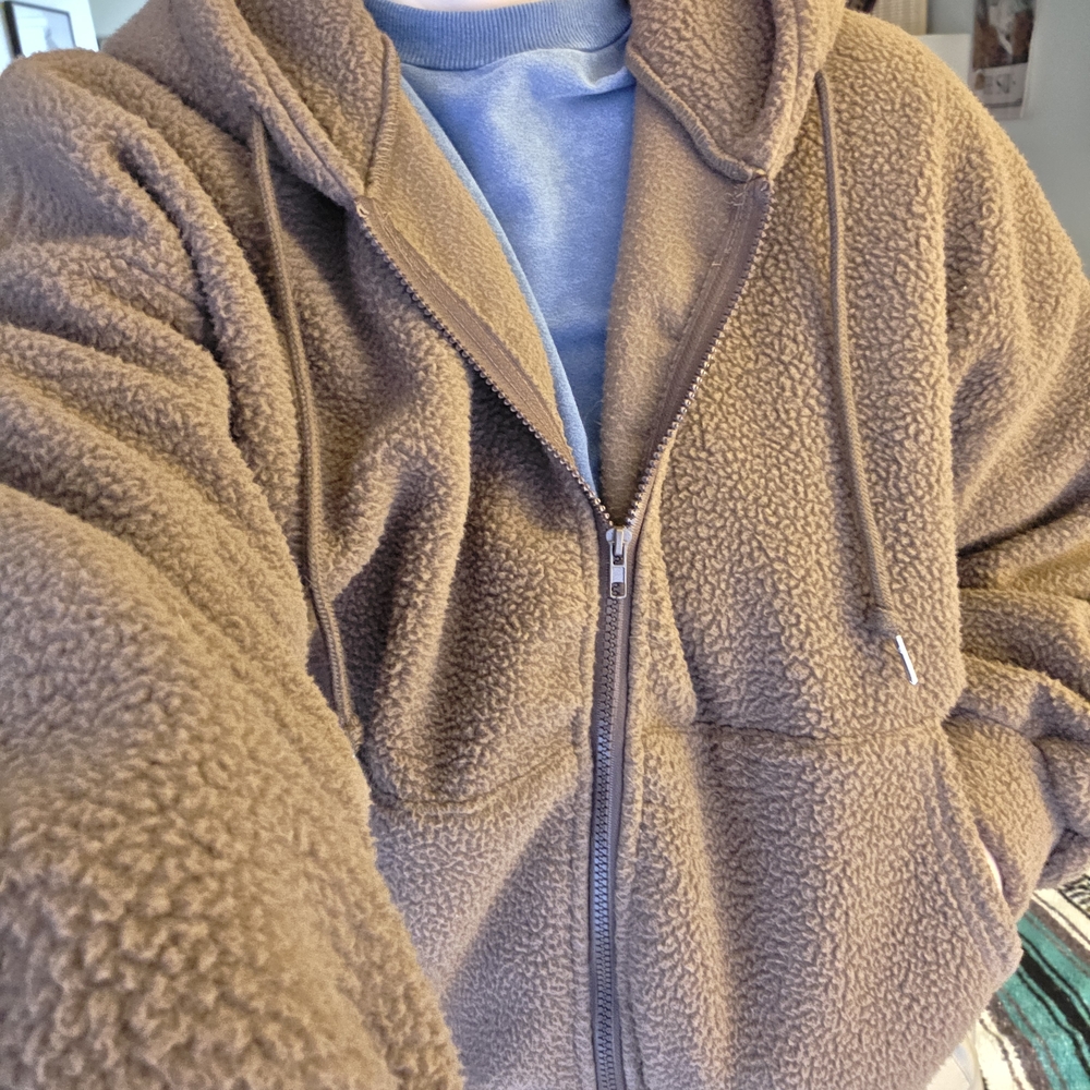 Cozy Brown Teddy Fleece Zip-Up Hoodie